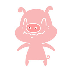 Obraz na płótnie Canvas nervous flat color style cartoon pig