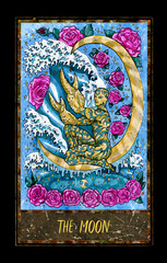 Moon. Major Arcana tarot card. The Magic Gate deck. Fantasy graphic illustration with occult magic symbols, gothic and esoteric concept