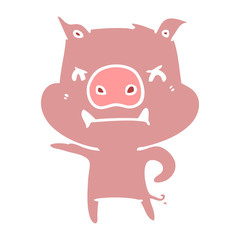 angry flat color style cartoon pig