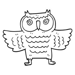 line drawing cartoon owl with flapping wings