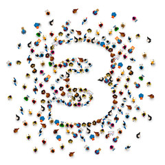 Large group of people in number 3 three form. People font . Vector illustration