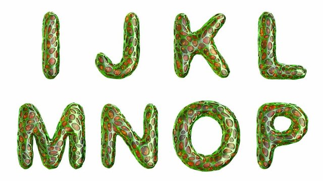 Alphabet from plastic with abstract holes isolated on a white background. I J K L M N O P . 4K