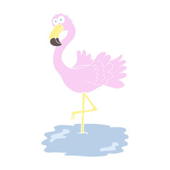 flat color illustration of a cartoon flamingo