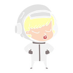 flat color style cartoon pretty astronaut girl