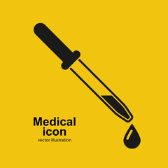 Dropper icon. Element of medical, chemistry lab equipment set. Black pipette icon isolated on background. Medical sign silhouette pictogram. Vector illustration.