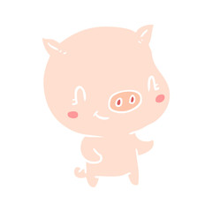 cute flat color style cartoon pig