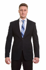 Handsome Caucasian man isolated against white background