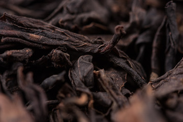 Background, texture of dried tea leaves close-up