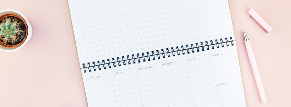 Top view of office workspace desk