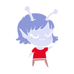 smiling alien girl flat color style cartoon