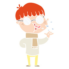 flat color style cartoon boy wearing spectacles