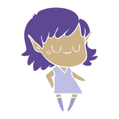 happy flat color style cartoon elf girl wearing dress