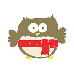 flat color illustration of a cartoon cute owl