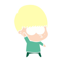 nervous flat color style cartoon boy waving