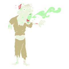 flat color illustration of a cartoon gross zombie