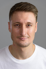 Obraz premium Handsome Caucasian man isolated against white background