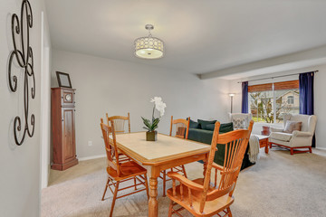 Open sunny space with living and dining room interior
