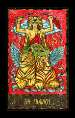Obraz premium Chariot. Major Arcana tarot card. The Magic Gate deck. Fantasy graphic illustration with occult magic symbols, gothic and esoteric concept