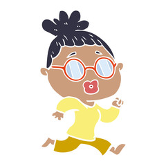 flat color style cartoon woman wearing spectacles