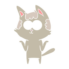 happy flat color style cartoon cat shrugging;shoulders