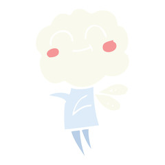 flat color illustration of a cartoon cute cloud head imp