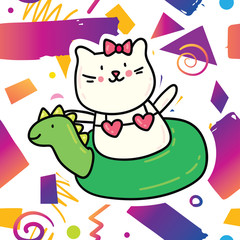 Trendy cat in swimming poo  illustration