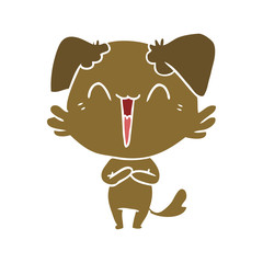 happy little dog flat color style cartoon