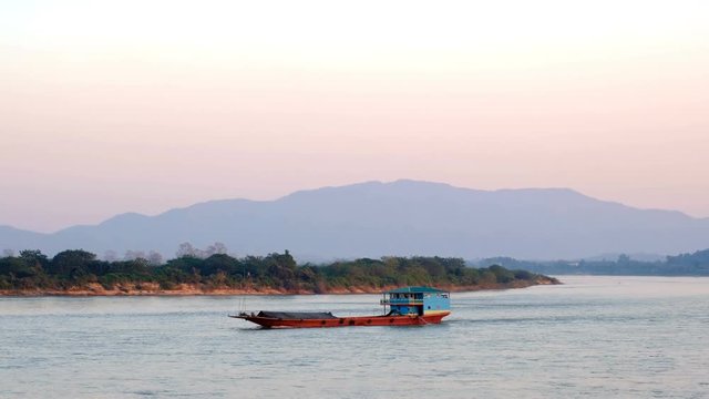 Mekong River Transport Ship at Chiang Saen, Chiang Rai. Thailand