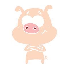 Obraz na płótnie Canvas happy flat color style cartoon pig