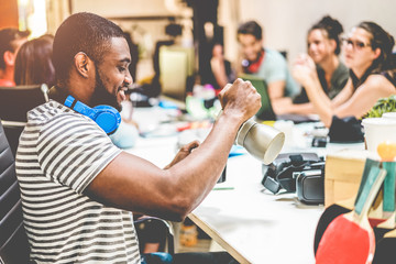 Young co-workers team talking during startup