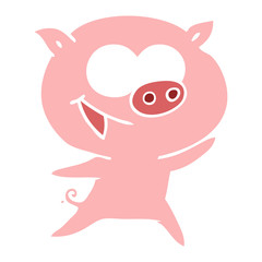 cheerful pig flat color style cartoon