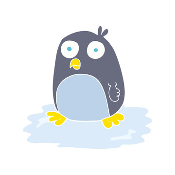 flat color illustration of a cartoon penguin on ice