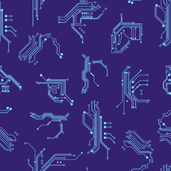 Circuit Board Elements Seamless Pattern Background. Vector
