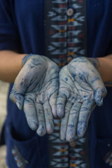 Hands made Process dye fabric indigo color in Phare Thailand.