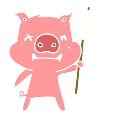 angry flat color style cartoon pig protesting