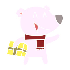 laughing christmas bear flat color style cartoon