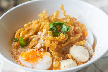 Spicy instant noodles soup with shrimp (tom yum)