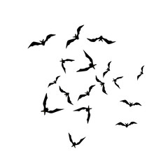 Halloween background with black bats on white. Halloween party card background template. black flying bats.