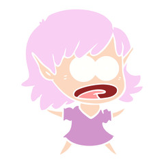 flat color style cartoon shocked elf girl