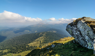 View from Mount Petros on Mount Hoverla. Ukrainian Carpathians. Mountain ranges of Montenegro