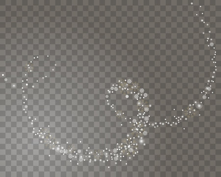 Falling snow spiral on a transparent background. Abstract snowflake background for your Christmas design. Vector illustration