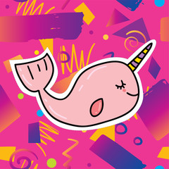 Cute cartoon unicorn whale narwhal illustration © Елизавета Акимова