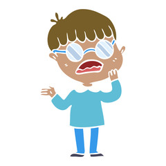 flat color style cartoon confused boy wearing spectacles