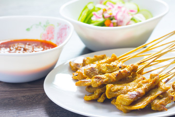 Roast pork with herbs,Thai food