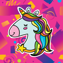Cute cartoon magic unicorn head illustration