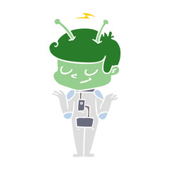 friendly flat color style cartoon spaceman shrugging