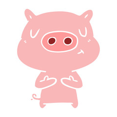 flat color style cartoon content pig