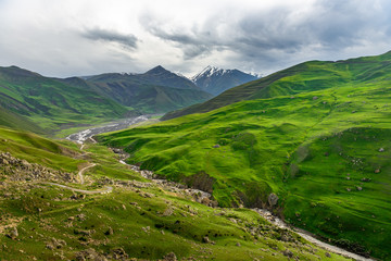 Fototapeta na wymiar Beautiful mountains and hills in the north of Azerbaijan near Quba in the village Khinaluq