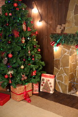 Red  Christmas decorations, Christmas tree, gifts, new year