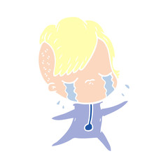 flat color style cartoon crying girl wearing space clothes